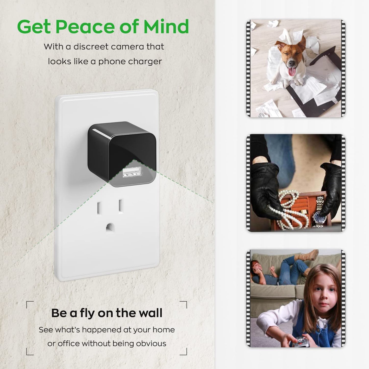 Security Camera Charger HD 1080p Easy to Use without WiFi