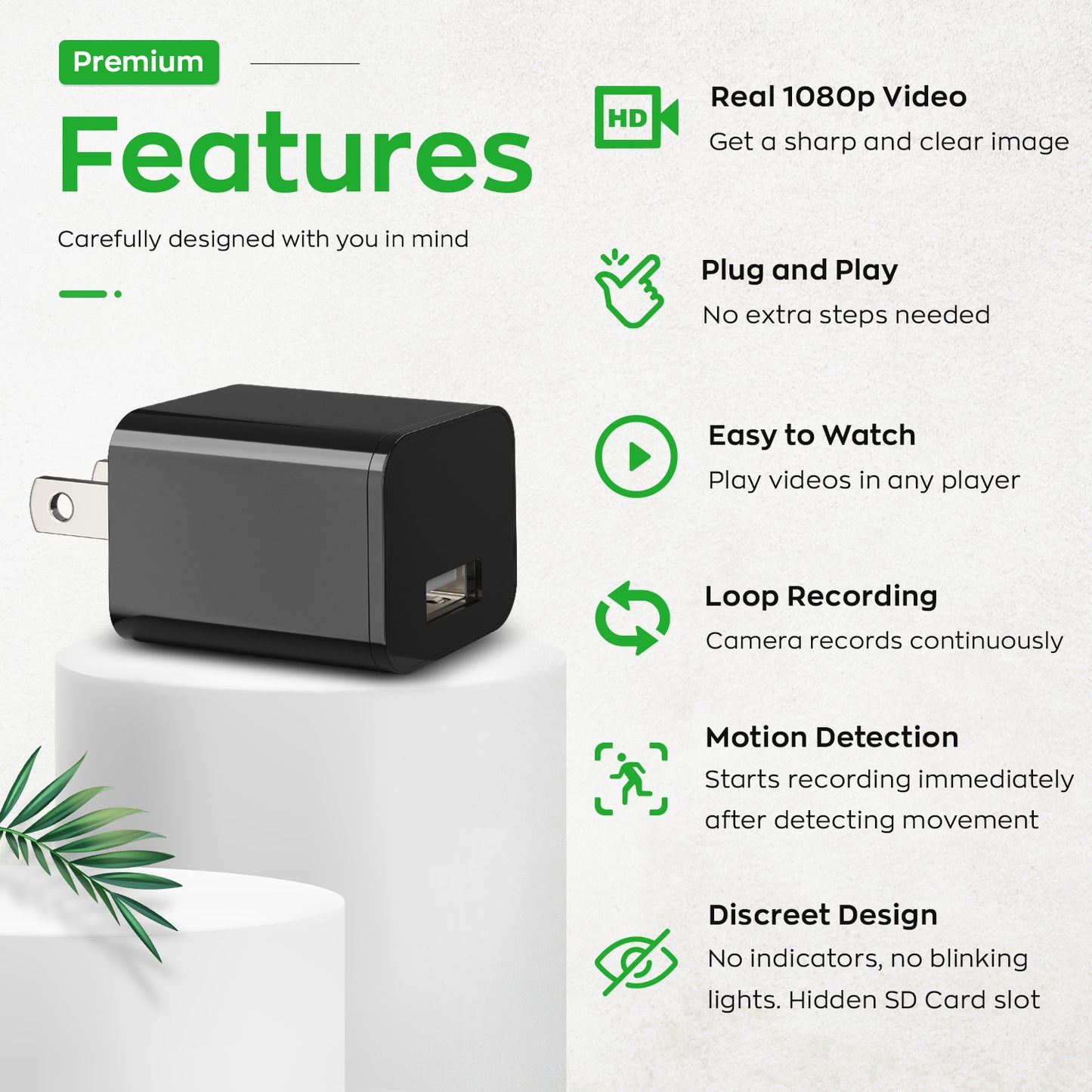 Security Camera Charger HD 1080p Easy to Use without WiFi